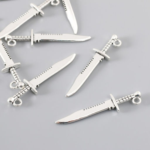 Цена за 12 шт. Металлический элемент, декоративная подвеска «Арт Узор. Меч короля Артура», серебро, 4.3×1 см