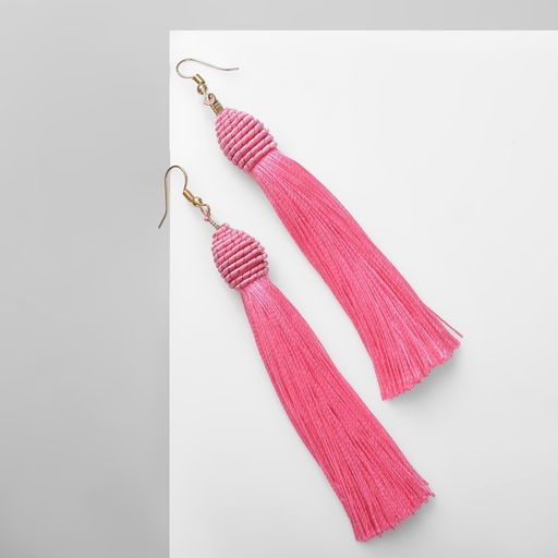 Серьги "Кисти" кабаре, цвет розовый в золоте, L кисти 9,5 см