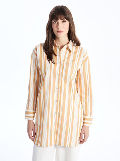 ?izgili Uzun Kollu Oversize Poplin Kad?n G?mlek Tunik