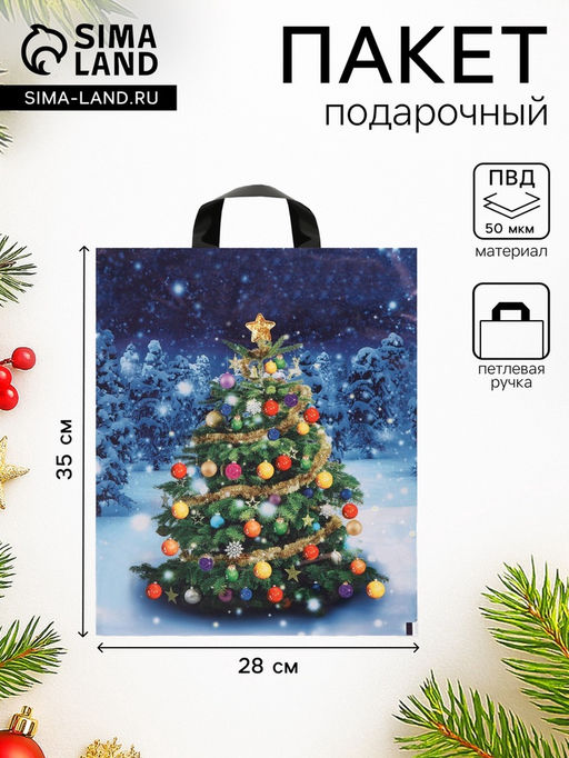 Цена за 20 шт. Пакет новогодний «Зимняя красавица», полиэтиленовый с петлевой ручкой, 28×35 см, 50 мкм