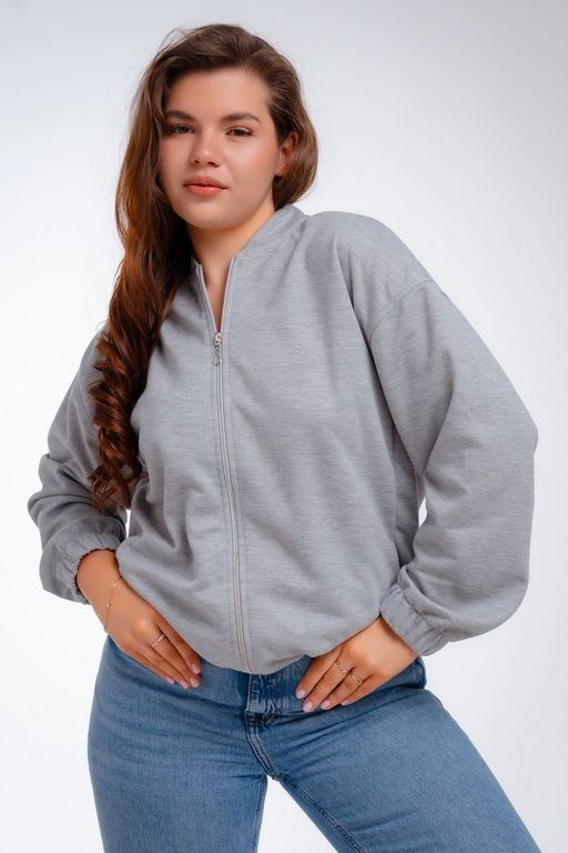 Бомбер из коттон фита серый меланж макси - Амадэль фото 19