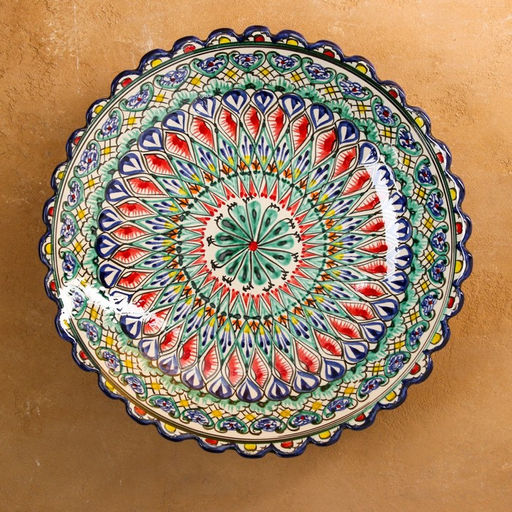 Ляган узбекский Риштанская керамика «Цветы», для плова, 32 см, рифлёный, глубокий, разноцветный