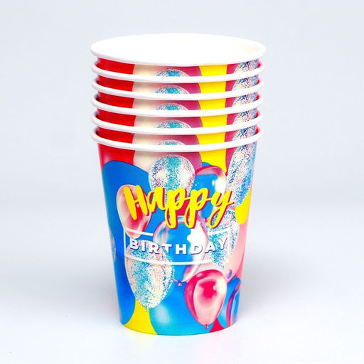 Стакан бумажный Happy birthday, набор 6 шт, 250 мл - Страна карнавалия фото 2