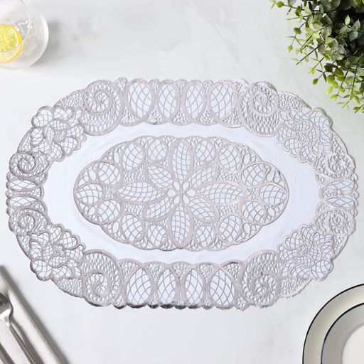 Салфетки сервировочные на стол Доляна «Листья», ажурные, 46×30 см, 4 шт., ПВХ, серебряные