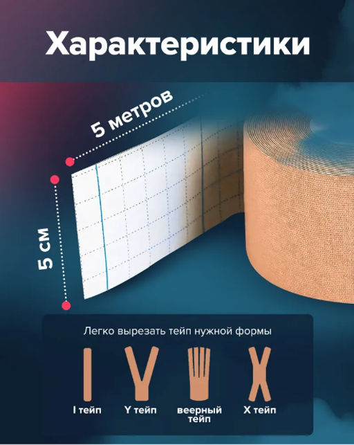 Тейп кинезиологический Family хлопок с эластаном 5 м × 5 см  фото 6