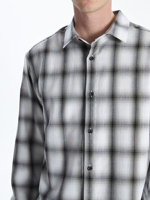 Regular Fit Uzun Kollu Ekose Gabardin Erkek G?mlek