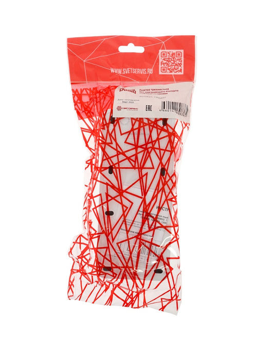 Розетка трехместная TANGO, 16 А, 250 В, IP 20, без заземления, огнеупорный ABS-пластик, белая 109815