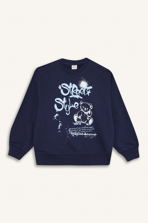 Oversize Geni_ Kal_p Bisiklet Yaka Bask_l_ Sweatshirt K_z _ocuk - Defacto фото 7