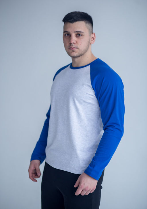 Лонглив РЕГЛАН мужской, серый меланж/василек - Knitka wear фото 2