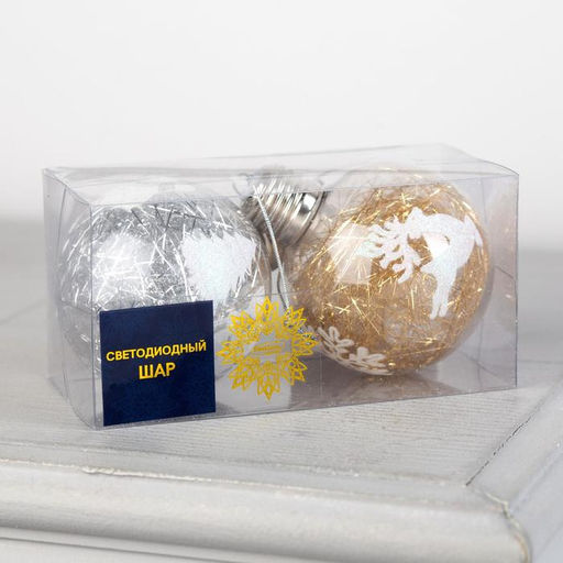 Набор ёлочных шаров Ледяные узоры, 2 шт, d=8 см, 1 LED, от батареек, свечение RGB - Luazon lighting фото 4