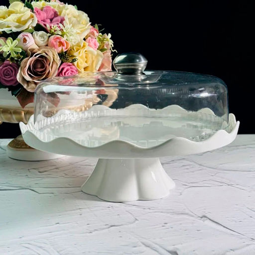 Тортовница 30см на ножке с крышкой в под.уп. Фарфор арт.142-108 /Lenardi/