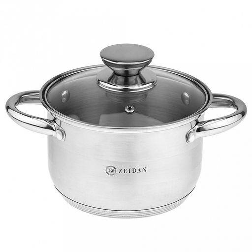 "Zeidan" "Vienna" Кастрюля из нержавеющей стали 2,1л, д16см, стеклянная крышка, ручки на корпусе и крышке металлические, комбинированная полировка снаружи, матовая полировка внутри, 5-ти степовое капсулированное индукционное дно, подарочная упаковка