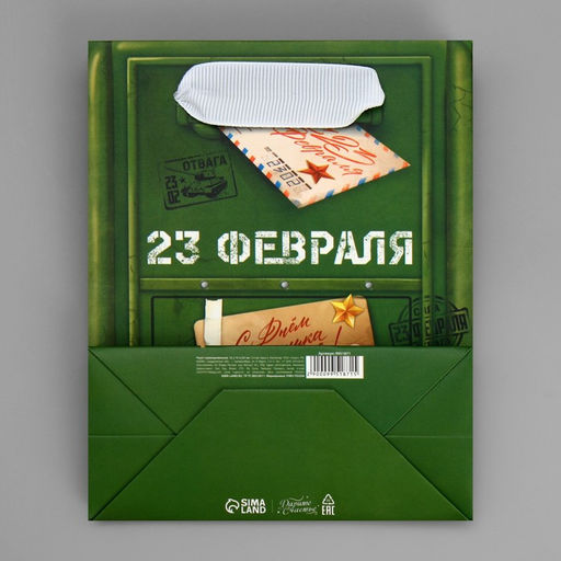 Цена за 3 шт. Пакет подарочный ламинированный, упаковка, «23 февраля», почта, S 12×15×5.5 см