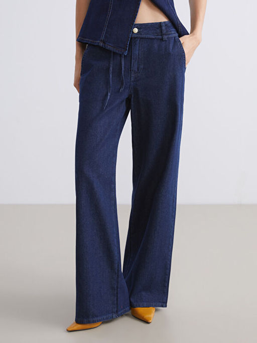 Beli Kemerli Wideleg Kad?n Jean Pantolon