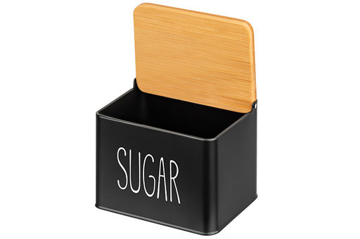 Емкость для хранения 1,5 л 14*11*11 см SUGAR с деревянной крышкой, черная - Elan gallery фото 7