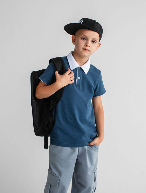 Футболка Поло д/м,кор.рук., цвет серый-белый, 100% х/б - 5+ фото 2