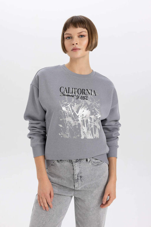 Плотный свитшот Relax Fit с круглым вырезом - Defacto фото 4