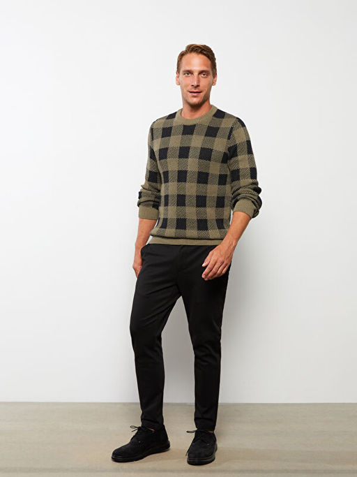 Bisiklet Yaka Uzun Kollu Ekose Erkek Triko Kazak