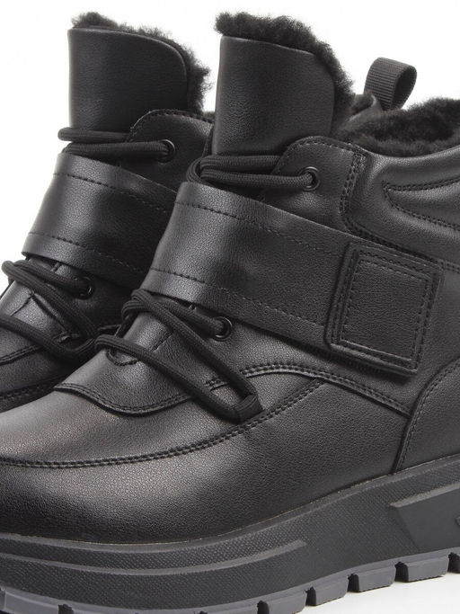 04-WB012-1M BLACK Кроссовки зимние женские (натуральная кожа, 100% шерсть)