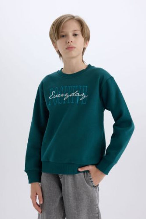 Erkek Cocuk Bisiklet Yaka Bask?l? Sweatshirt