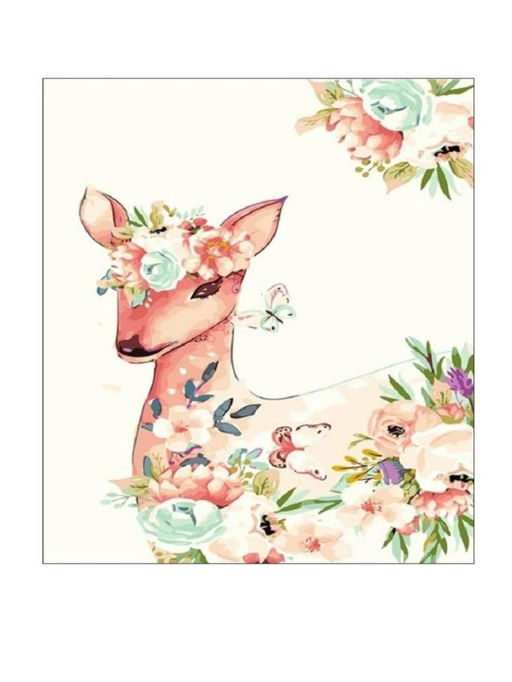 Алмазная мозаика без подрамника "Олень с цветами", 15х20 см