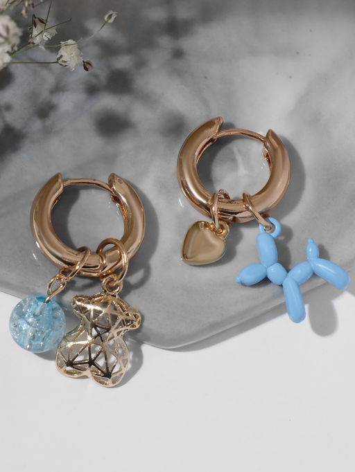 Серьги со съёмным элементом «Трансформер» мишка, цвет голубой в золоте