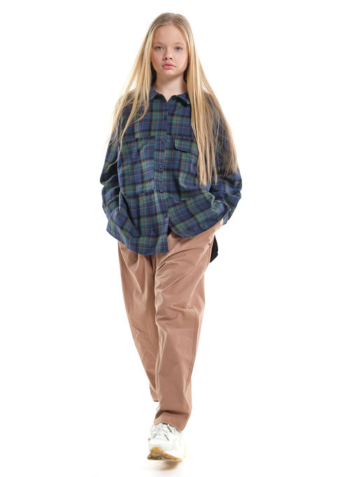 Рубашка оверсайз в клетку детская универсальная UD 8081 зеленая клетка - Mini maxi фото 2