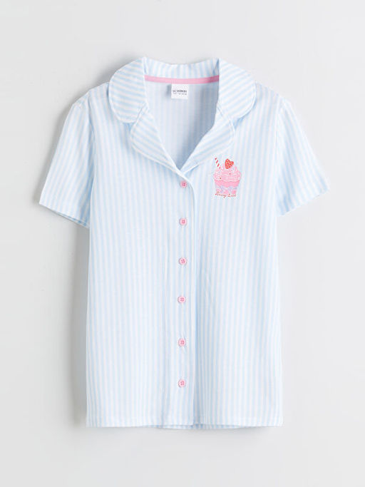 G?mlek Yaka ?izgili K?z ?ocuk Pijama Tak?m