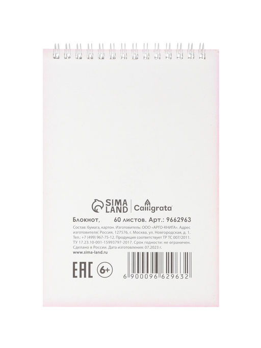 Цена за 5 шт. Блокнот А5, 60 листов в клетку, на гребне, обложка мелованный картон, блок 60г/м2, МИКС - Calligrata фото 15