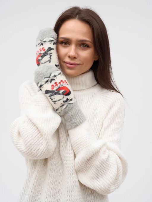 Варежки женские Снегирь и звёзды КРУГ 3455-1 - Рассказовские варежки фото 2