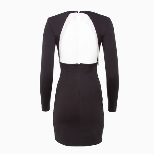 Платье женское короткое с бахромой MINAKU: PartyDress, чёрное, размер 48