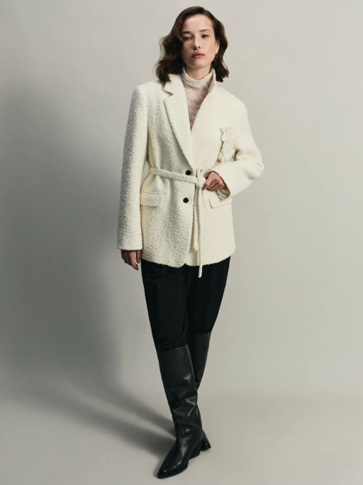 Буклированный шерстяной жакет с брошью / Zarina  фото 8