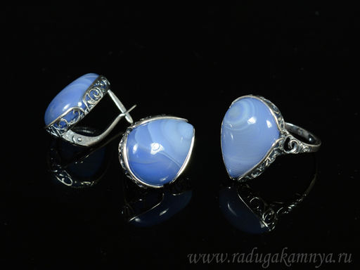 Кольцо Серьги с агатом тонированным цв.лаванда, размер 19