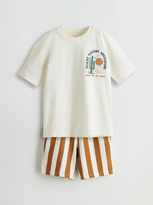 Bisiklet Yaka Bask?l? Erkek ?ocuk Ti??rt ve ?ort 2li