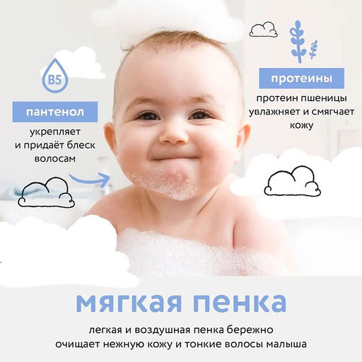 LULU пенка д/купания 2в1 250мл с пантенолом, бисабололом, экстрактами ромашки, календулы и лаванды, без SLS, SLES