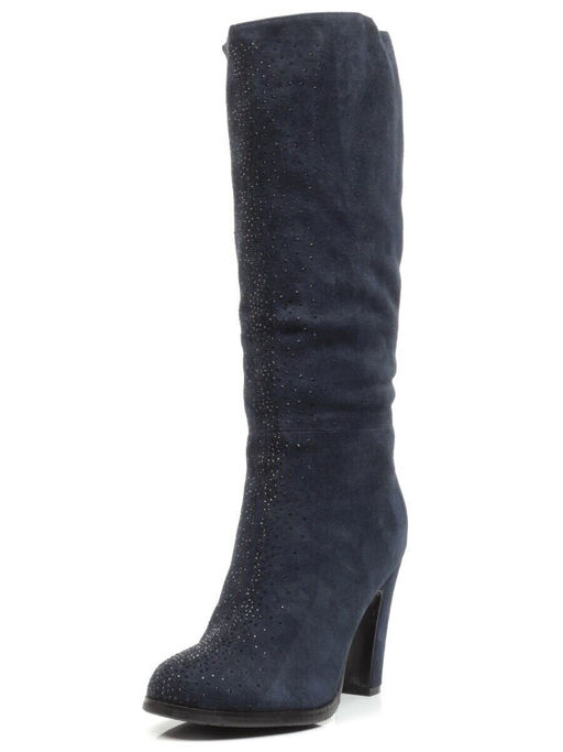 02-F65-011M DARK BLUE Сапоги зимние женские (натуральная замша, натуральный мех (полностью))