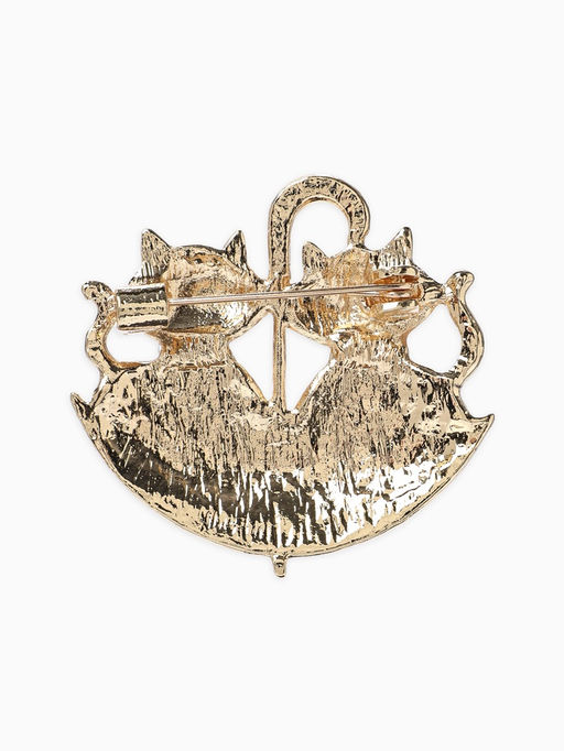 Брошь «Кошки» в зонте, осенняя, цвет коричневый в золоте