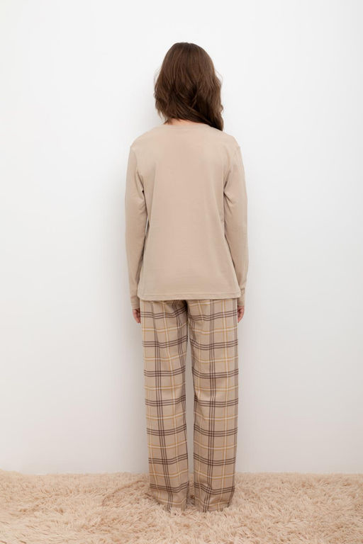 КБ 2830/темно-бежевый,текстильная клетка пижама для дев
