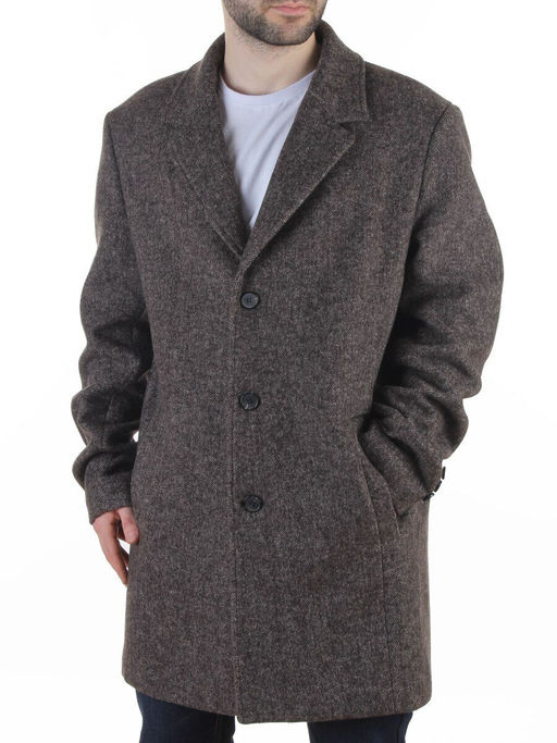 475627962 BROWN/GRAY Пальто Френч демисезонное мужское (65% шерсть, 35% кашемир)
