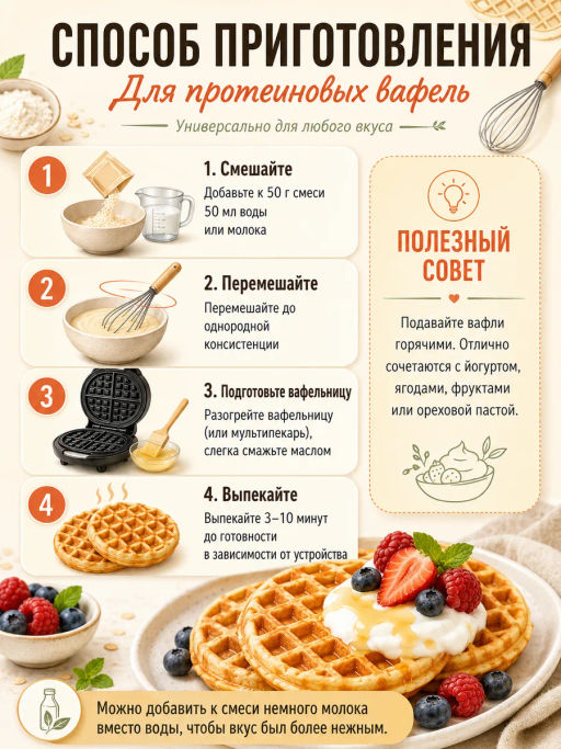 Смесь для выпечки вафли высокобелковые без сахара, ванильный вкус - Newa nutrition фото 12