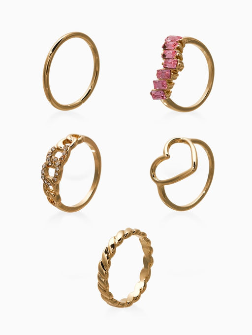 Набор колец 5 шт "Новый стиль" сердца,бесконечность, р-р МИКС, цвет бело-розовый в золоте