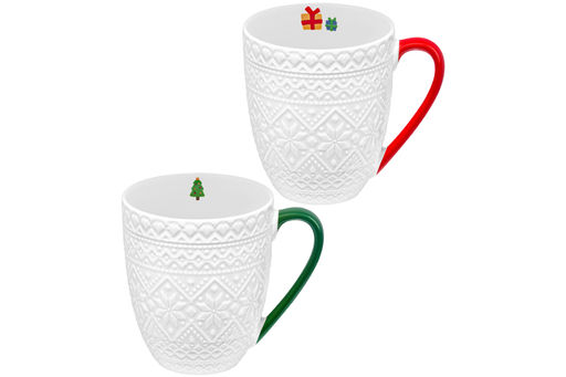 Набор 2 кружек 410 мл 12*9*11 см Праздничный орнамент, с цветной ручкой, фарфор - Elan gallery фото 4