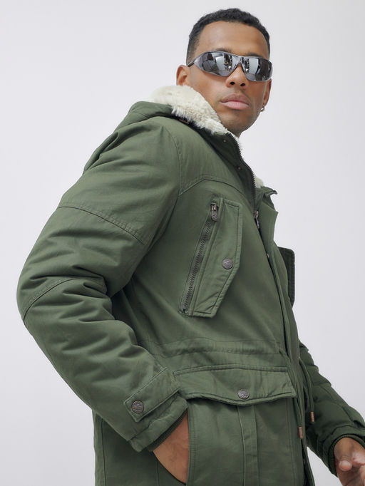 Парка мужская зимняя удлиненная с мехом цвета хаки 2606Kh - Mtforce фото 12