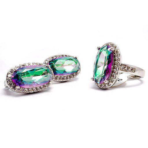 Комплект ювелирной бижутерии коллекция Дубай кольцо и серьги с фианитами