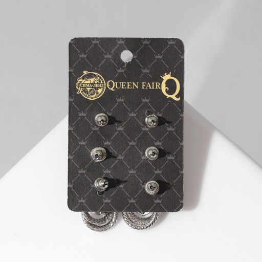 Серьги набор 3 пары Нежность кольца Сатурна, цвет белый в серебре - Queen fair фото 2