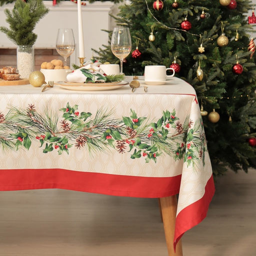 Набор новогодний Christmas wreath, скатерть 150?220 см +/-3 см с ВГМО, салфетка 40?40 см-12 шт., 100% хлопок