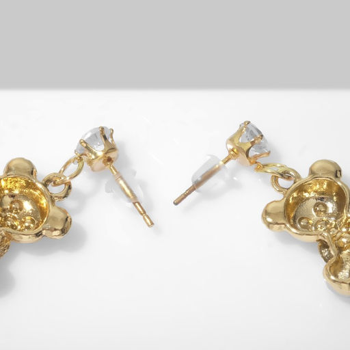 Серьги со стразами Мишки плюшевые с бантиками, цвет белый в золоте - Queen fair фото 2