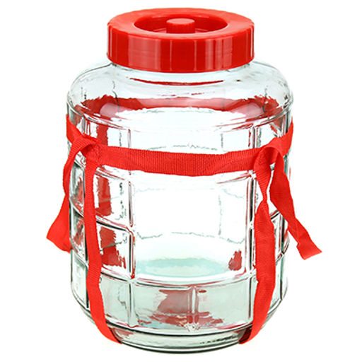 Банка стеклянная с гидрозатвором для солений, вина и брожения, 14л, д27см h36см, пластмассовая крышка твист-офф, опоясана лентой для переноски, д/горловины 15см (Китай)