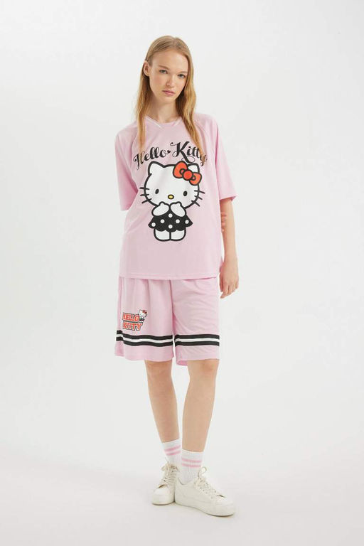 Футболка Cool Hello Kitty Oversize с V-образным вырезом и короткими рукавами - Defacto фото 6
