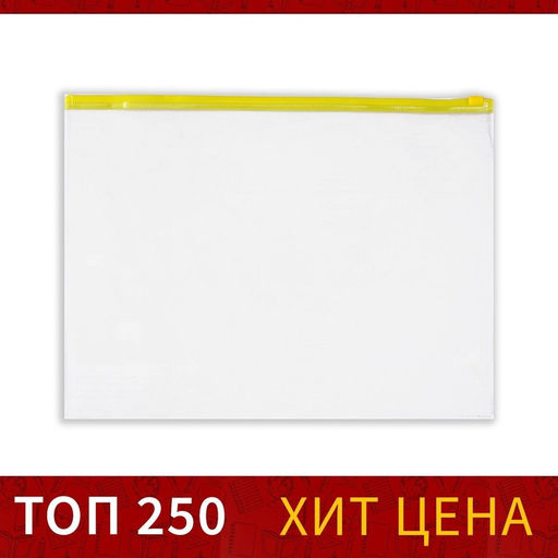 Цена за 20 шт. Папка-конверт на ZIP-молнии А4, 120 мкм, Calligrata, прозрачный, микс